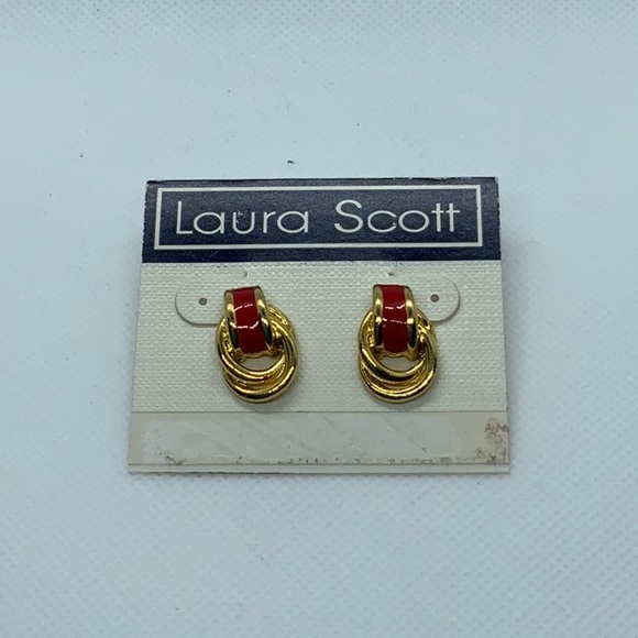 Laura Scott Red and Gold Earrings - Picture 1 of 2